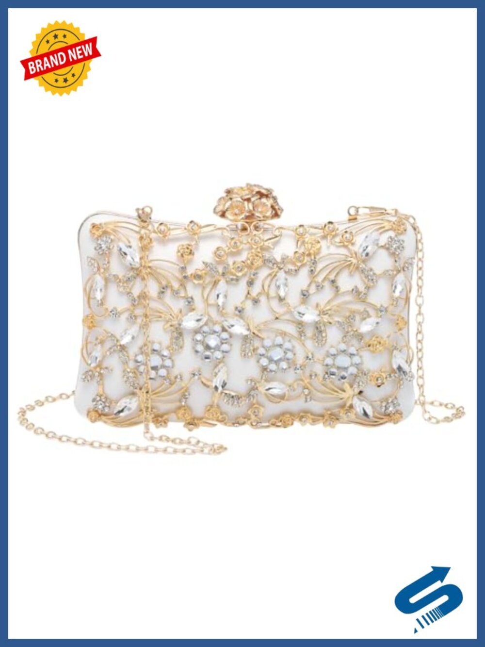 Rhinestone Evening Clutch Crossbody Bag with Chain for Wedding Party